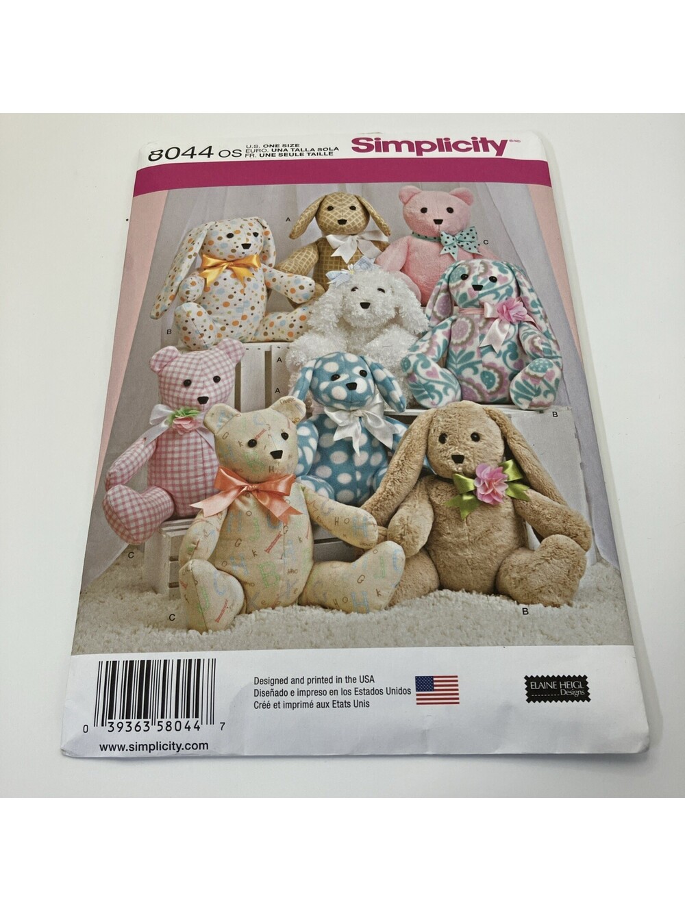 Simplicity 8044 Sewing Pattern Stuffed Animal Toys Dog Bear Rabbit - Uncut